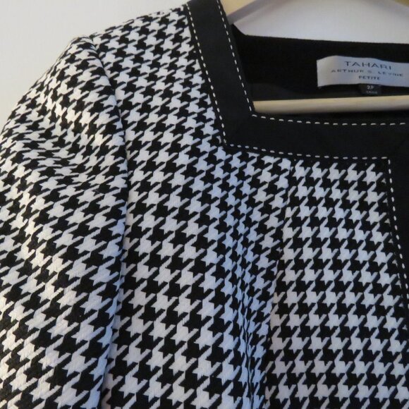 TAHARI Houndstooth Structured Blazer Academia Black White Officecore 2 Petite - Picture 8 of 14